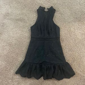 Small - Black lace midi dress with high neck and cutouts